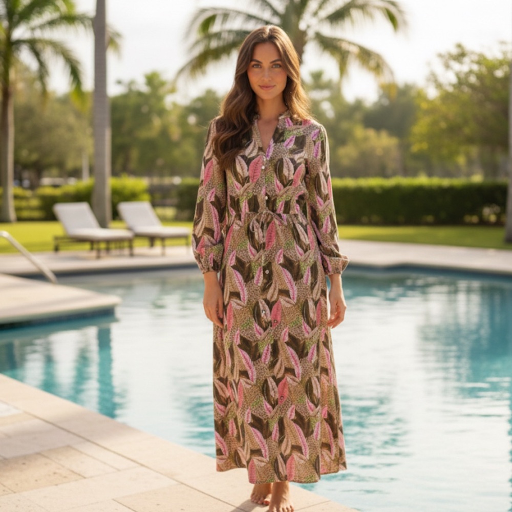 Cabana Life Myers Button Down Maxi Dress SPF Protection Size Large